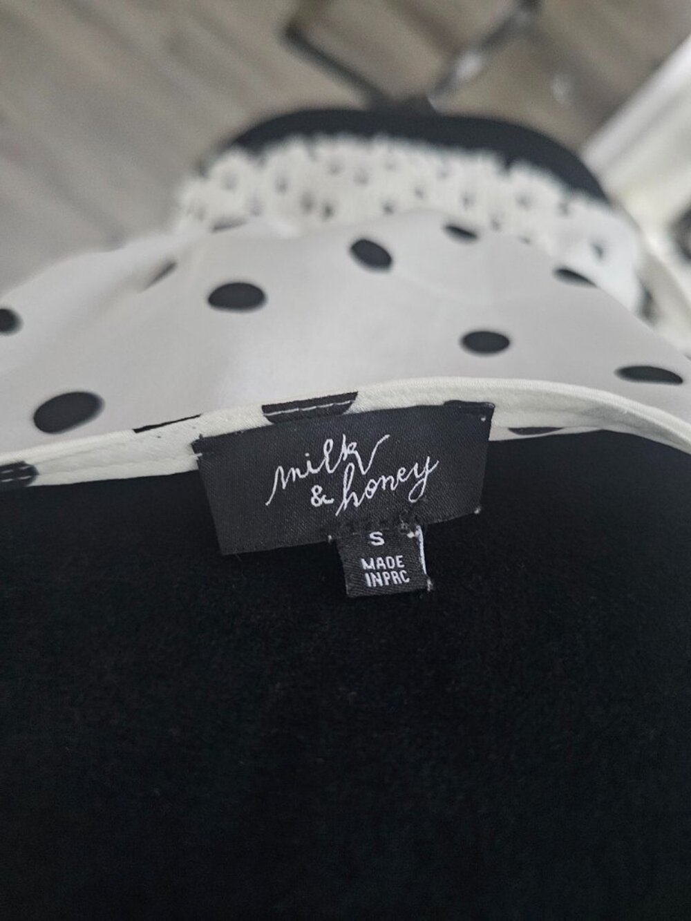 Size S Polka Dot Puff Sleeve Square Neck Blouse - White/Black. - Picture 5 of 10